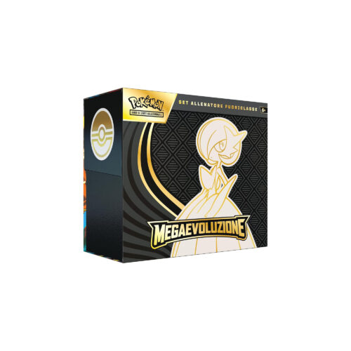 Set Allenatore Fuoriclasse Megaevoluzione Gardevoir: 9 buste, carta promo full art, dadi, bustine protettive e accessori premium per giocatori e collezionisti.