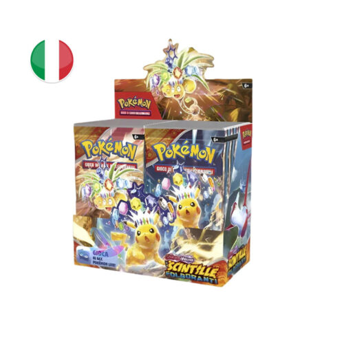 Box Display da 36 bustine italiane dell’espansione Scarlatto e Violetto – Scintille Folgoranti del Pokémon GCC. Perfetto per sbustare, collezionare, fare scambi e potenziare i mazzi: un formato “display” ideale per giocatori e collezionisti che vogliono massimizzare le aperture