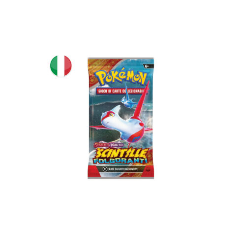 Bustina Pokémon Scintille Folgoranti in italiano con 10 carte assortite e artwork casuale. Espansione ricca di rare, illustrazioni alternative e Pokémon Paradosso. Prodotto ufficiale sigillato.