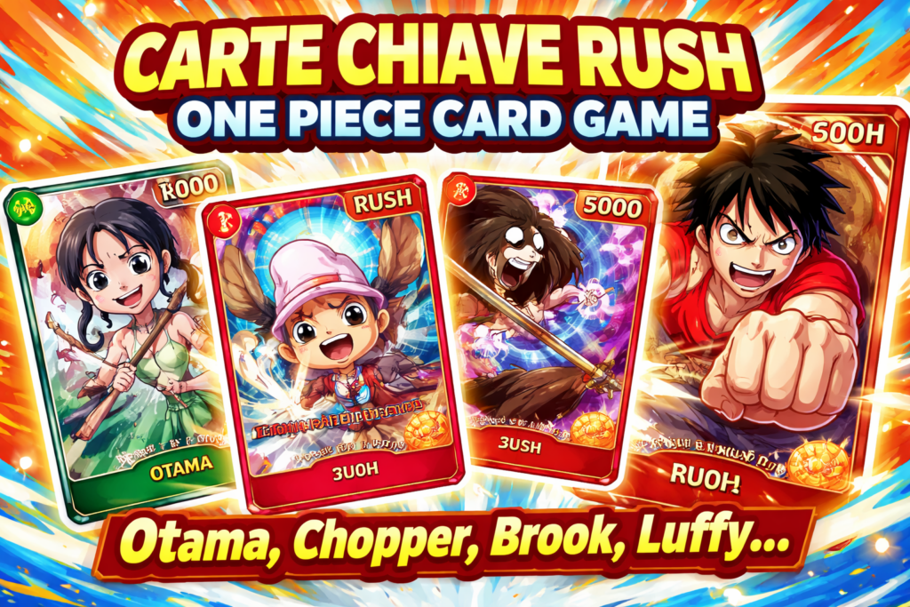Carte chiave Rush OP TCG: OTama, Chopper, Brook e Luffy Rush